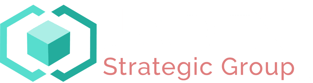 "Jadex Strategic Group™” official logo. It features an artistic teal cube with three sides visible, surrounded by teal brackets in the shape of cubes. This is followed by the name Jadex Strategic Group in text.