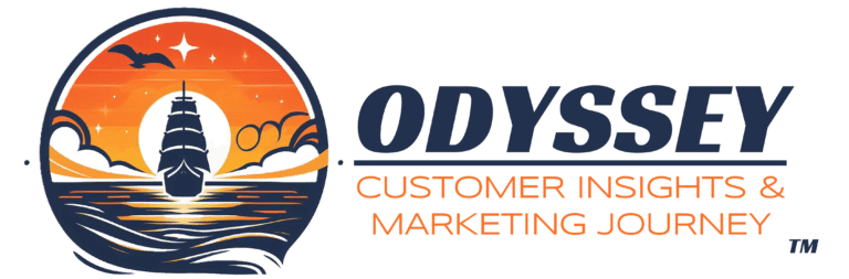 Odyssey logo featuring a circular design with a silhouette of a ship on waves, under a starry sky and bright sun, next to the text ‘ODYSSEY CUSTOMER INSIGHTS & MARKETING JOURNEY™