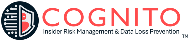 COGNITO™ logo: A shield with circuit lines and a red human head profile, symbolizing data loss prevention and intelligence, next to bold ‘COGNITO’ text.