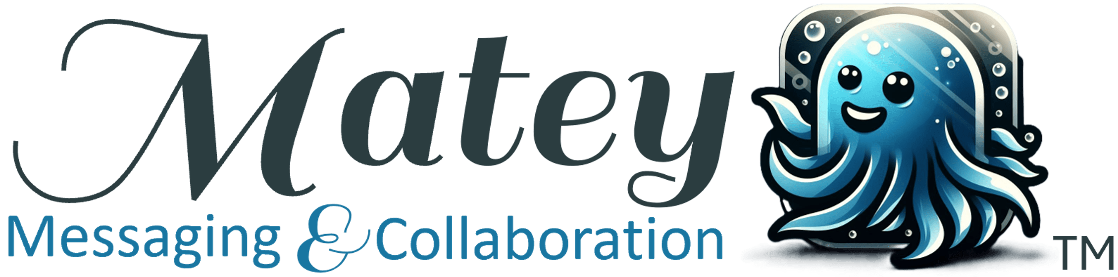 Logo of Matey™ - Messaging & Collaboration, a Jadex Strategic Group service powered by Microsoft Teams, featuring a friendly octopus mascot