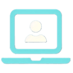 Icon of a person within a monitor, highlighting messaging capabilities for Online Meetings in Teams.