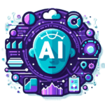 Dynamic illustration of AI face with data analytics and cloud icons, embodying the principles of Data Governance.