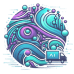 Dynamic AI delivery concept illustrated by a stylized graphic of a small ‘AI’ labeled truck emerging from a swirl of vibrant waves and circles, representing the intricate process of delivering AI solutions.