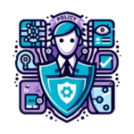 Colorful illustration of a suited figure with a shield, surrounded by policy and control icons, denoting secure admin oversight.