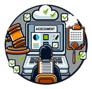 An image of an individual performing an IT assessment for compliance and auditing.