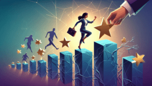 Business high performers climbing a star chart, depicting the obstacles high performers encounter in the workplace.