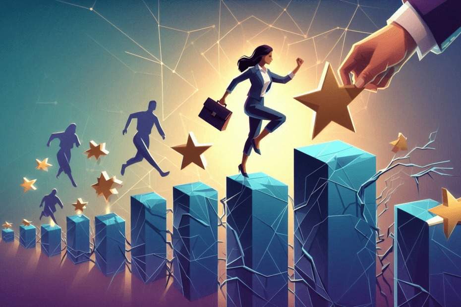 Business high performers climbing a star chart, depicting the obstacles high performers encounter in the workplace.