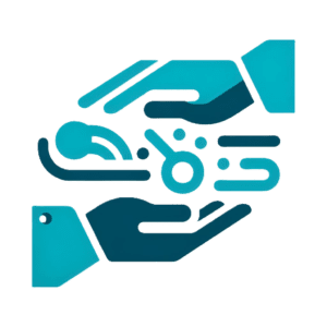 A blue and white sign depicting a hands transferring knowledge, symbolizing Jadex Strategic Group's sovereign cloud service phase with Microsoft 365.